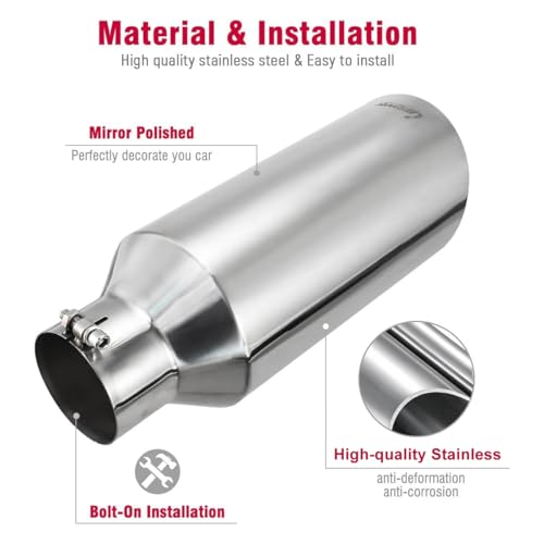 Upower 4" to 7" Diesel Exhaust Tips 4" inlet 7" outlet 18" Long Universal Exhaust Tips Mirror Polish Stainless Steel Exhaust Tailpipe Rolled Edge Bolt On Diesel Tips - Image 5