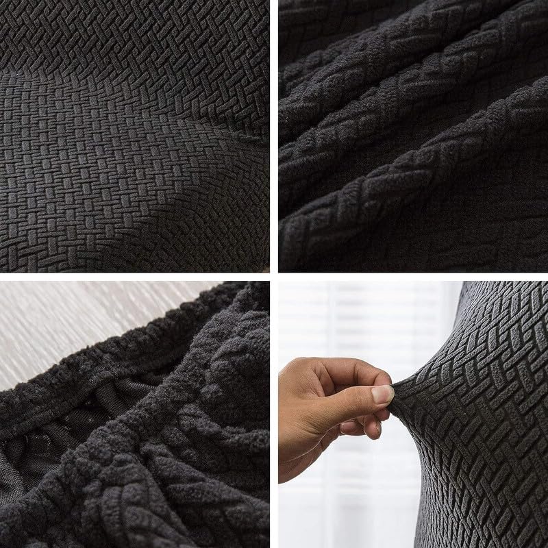 Styleys Elastic Chair Cover Stretch Removable Washable Short Jacquard Dining Chair Cover Protector Seat Slipcover (Pack of 1, Black, JCMC3) - Image 3