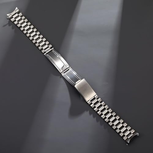 TOMIYOY Curved End 18MM 19MM 20MM Brush Polish Solid Stainless Steel President Watch Strap Band Fit For Rlx Skx Mechanical watch (20mm, Silver) - Image 4