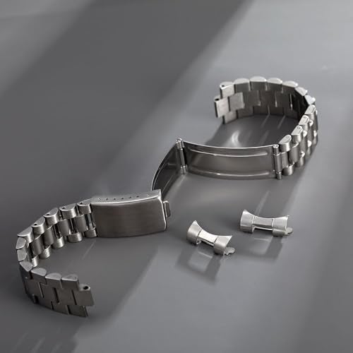 TOMIYOY Curved End 18MM 19MM 20MM Brush Polish Solid Stainless Steel President Watch Strap Band Fit For Rlx Skx Mechanical watch (20mm, Silver) - Image 3