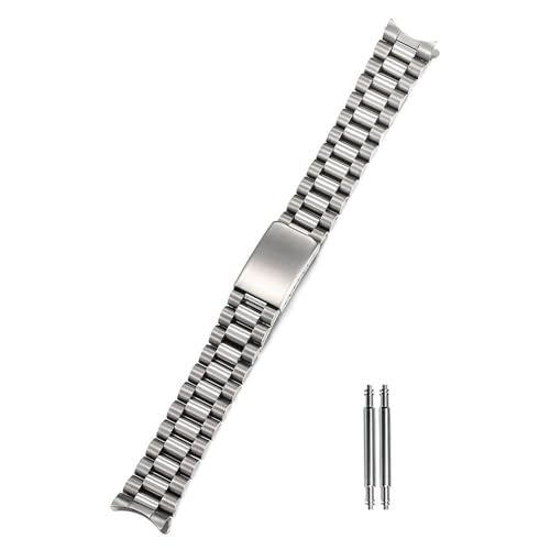 TOMIYOY Curved End 18MM 19MM 20MM Brush Polish Solid Stainless Steel President Watch Strap Band Fit For Rlx Skx Mechanical watch (20mm, Silver) - Image 1