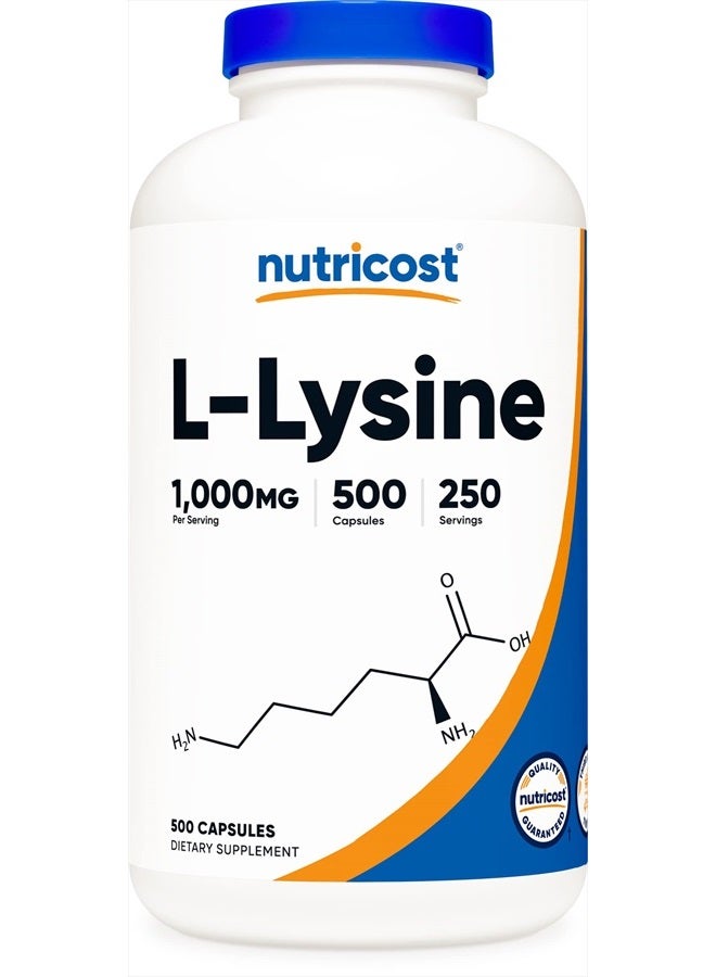 Nutricost L-Lysine 1000mg Per Serving, 250 Servings, 500 Capsules - Gluten Free, Non-GMO, 500mg Per Capsule - Image 1