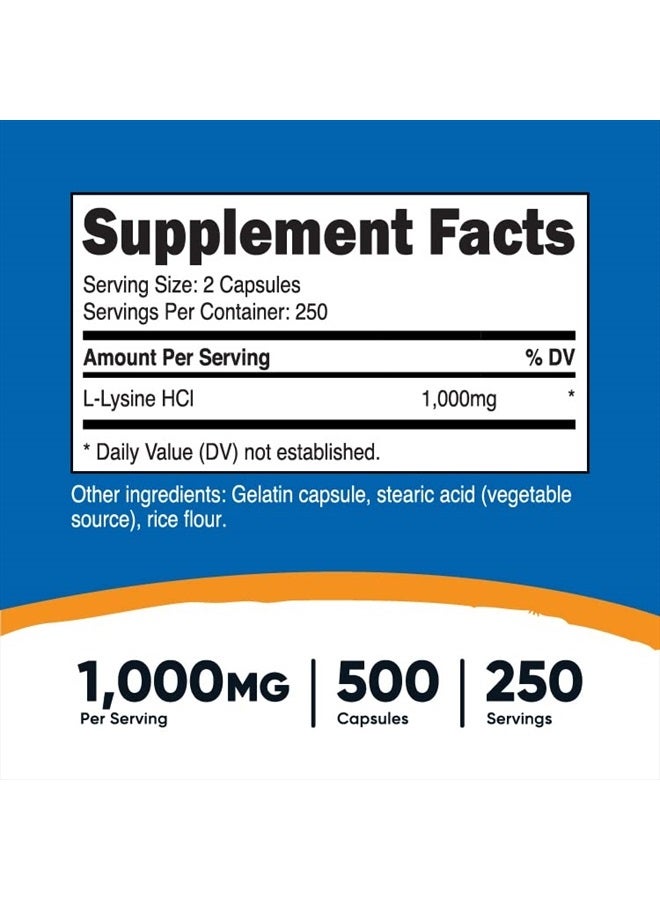 Nutricost L-Lysine 1000mg Per Serving, 250 Servings, 500 Capsules - Gluten Free, Non-GMO, 500mg Per Capsule - Image 2