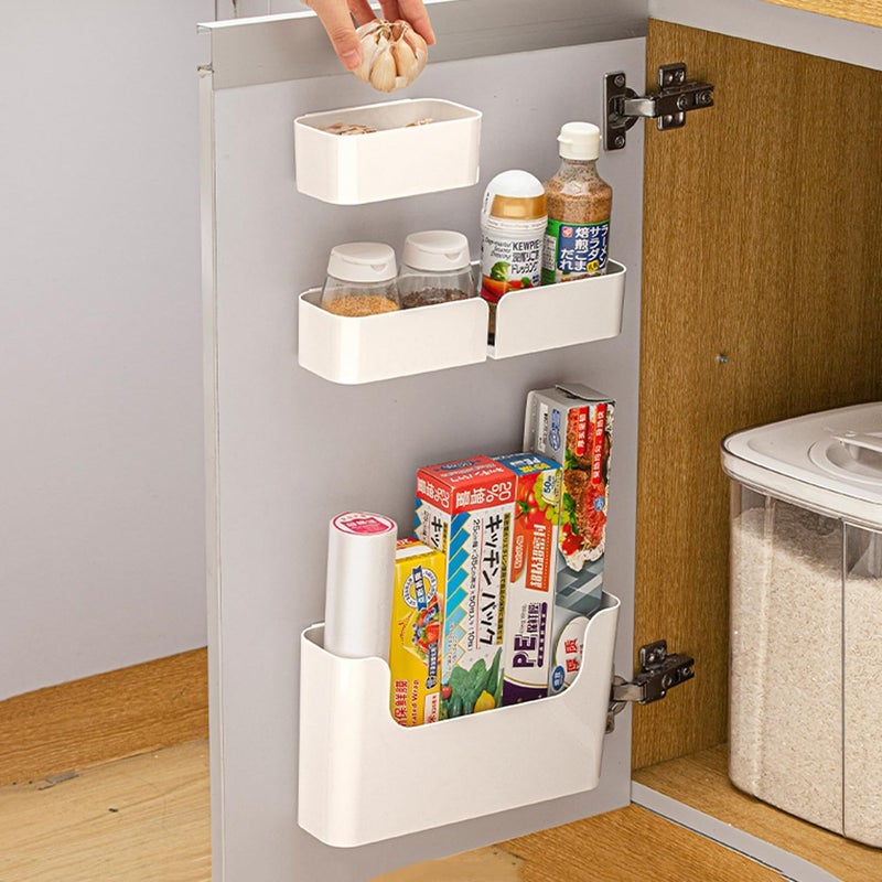 MORNITE Adhesive Cabinet Door Organizer Storage 4 Pack, Door Rack Shelves Holder for Sink Kitchen Bathroom RV Pantry Bedroom Closet Laundry Office, White - Image 1