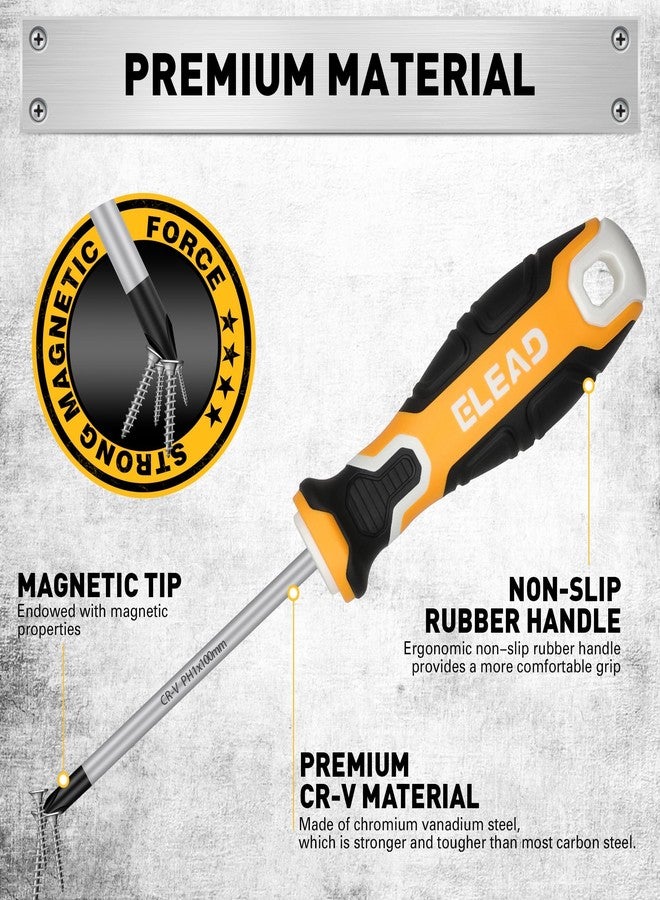 ELEAD مجموعة مفكات براغي مغناطيسية مكونة من 6 قطع، 3 رؤوس فيليبس و3 رؤوس مشقوقة، مجموعة مفكات براغي احترافية بمقبض مبطن - Image 3