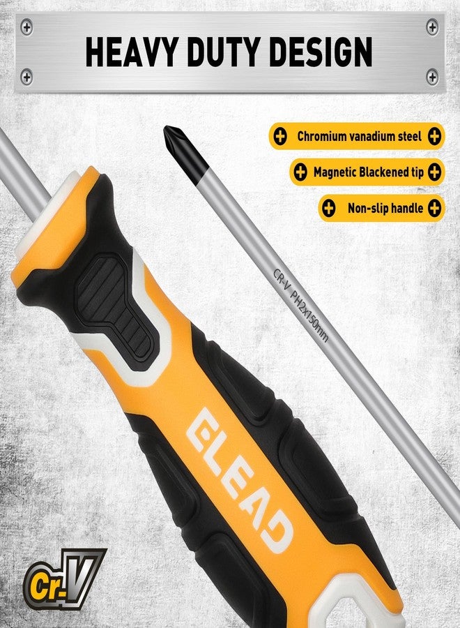 ELEAD مجموعة مفكات براغي مغناطيسية مكونة من 6 قطع، 3 رؤوس فيليبس و3 رؤوس مشقوقة، مجموعة مفكات براغي احترافية بمقبض مبطن - Image 5