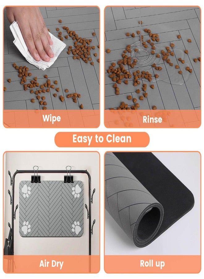 DK177 Pet Feeding Mat-Absorbent Pet Placemat for Food and Water Bowl, with Waterproof Rubber Backing, Quick Dry Water Dispenser Mat for Dog and Cat (12"x20", Striped Light Gray) - Image 4