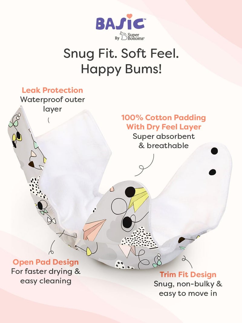 Superbottoms Basic Leakage-proof advanced cloth diapers for babies, High Absorbent 100% cotton 3 reusable diaper and 3 insert pad Combo Pack washable cloth diaper 3M -3Years Adjustable, Reduces Rash - Image 2