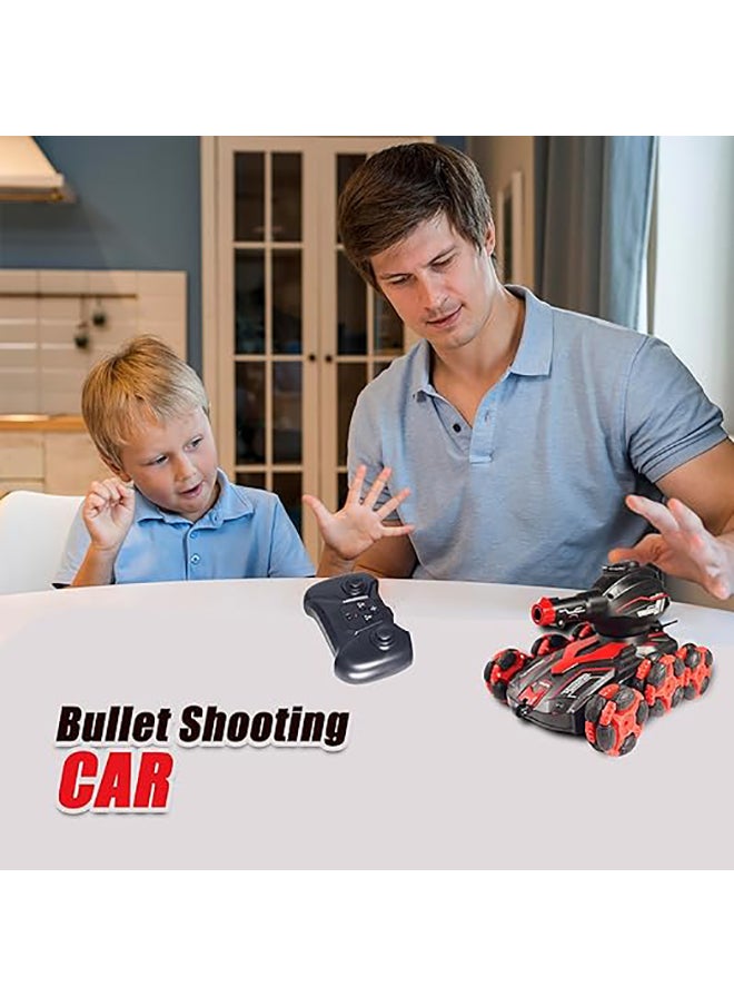 FUNFY - FUNFY Racing Bullet Shooting Stunt RC Toy Car With Two Packs of Bullets | Red | With 6 Wheels for 45 Degree Drive, Off Road, Obstacle Crossing, 4WD & Rechargeable Battery for Kids, Adults & Gifting - Image 1