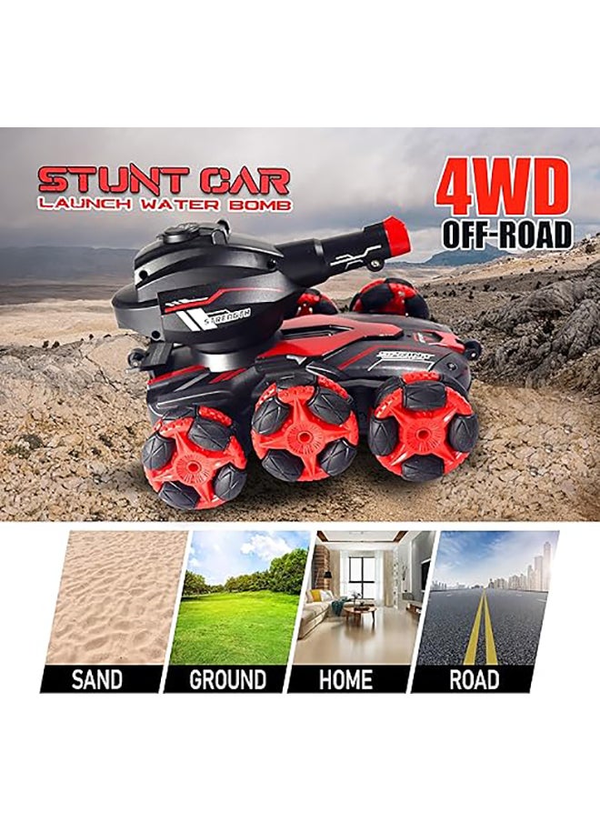 FUNFY - FUNFY Racing Bullet Shooting Stunt RC Toy Car With Two Packs of Bullets | Red | With 6 Wheels for 45 Degree Drive, Off Road, Obstacle Crossing, 4WD & Rechargeable Battery for Kids, Adults & Gifting - Image 1