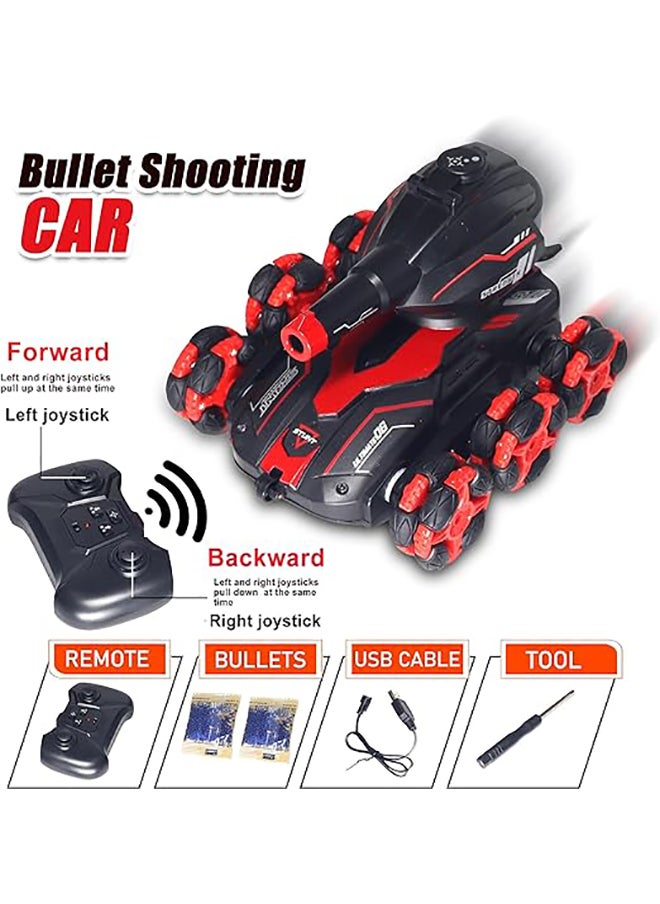 FUNFY - FUNFY Racing Bullet Shooting Stunt RC Toy Car With Two Packs of Bullets | Red | With 6 Wheels for 45 Degree Drive, Off Road, Obstacle Crossing, 4WD & Rechargeable Battery for Kids, Adults & Gifting - Image 1