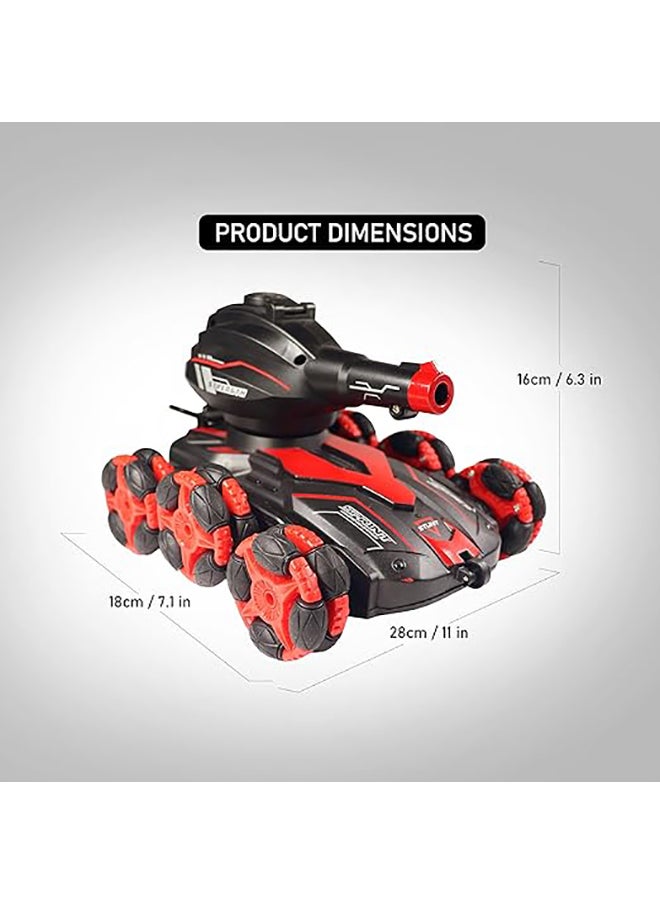 FUNFY - FUNFY Racing Bullet Shooting Stunt RC Toy Car With Two Packs of Bullets | Red | With 6 Wheels for 45 Degree Drive, Off Road, Obstacle Crossing, 4WD & Rechargeable Battery for Kids, Adults & Gifting - Image 1