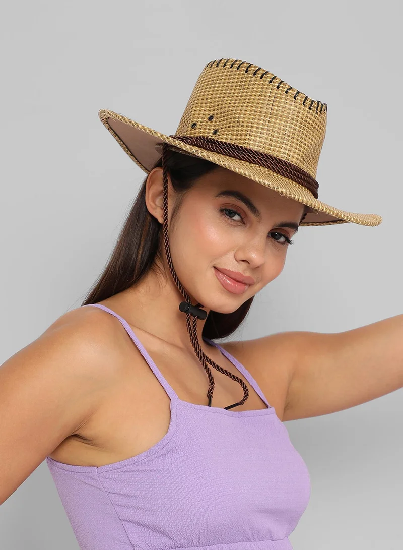 Haute Sauce Contrast Rope Cowboy Hat - Beige