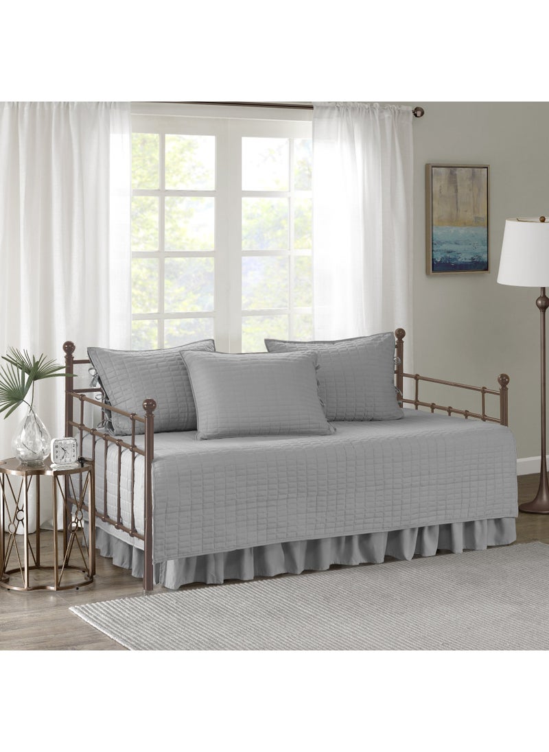 Comfort Spaces Comfort Spaces Daybed Cover  Luxe Double SidedQuilting All Season Cozy Bedding with Bedskirt Matching Shams Kienna Grey 75x39 5 Piece100 Microfiber 