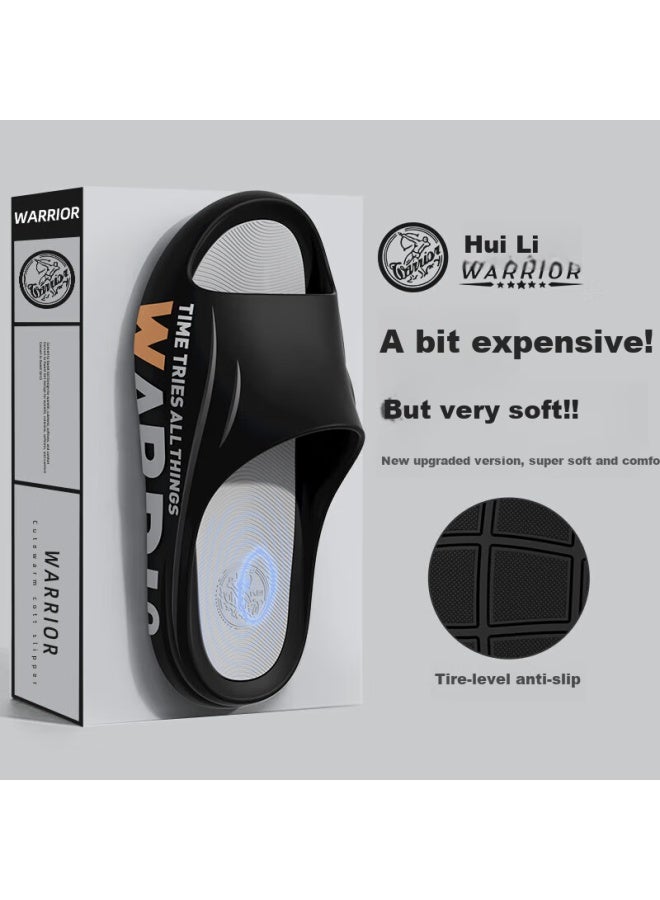 Pull Back Warrior Men'S Thick-Soled Anti-Slip Bathroom Slippers One-Word Drag Casual Wear-Resistant Sandals Sdj-3A77 Black Grey 44-45 - Image 1