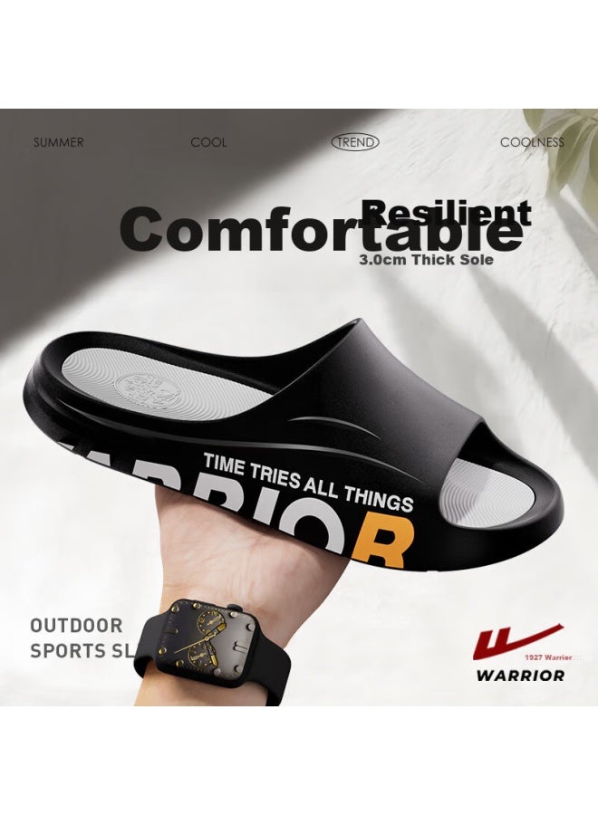 Pull Back Warrior Men'S Thick-Soled Anti-Slip Bathroom Slippers One-Word Drag Casual Wear-Resistant Sandals Sdj-3A77 Black Grey 44-45 - Image 2
