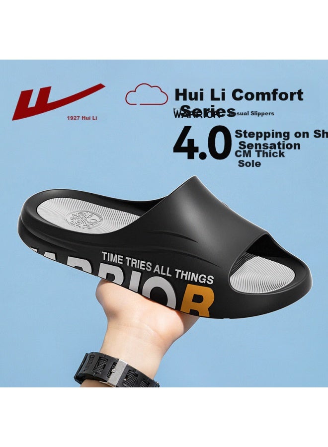 Pull Back Warrior Men'S Thick-Soled Anti-Slip Bathroom Slippers One-Word Drag Casual Wear-Resistant Sandals Sdj-3A77 Black Grey 44-45 - Image 4
