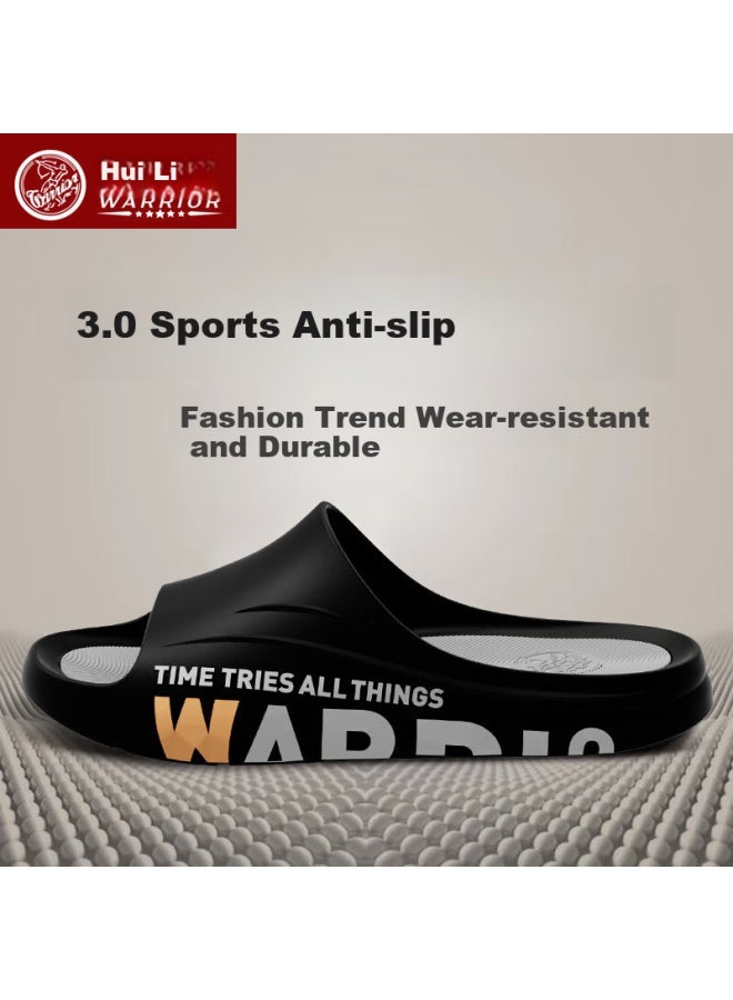 Pull Back Warrior Men'S Thick-Soled Anti-Slip Bathroom Slippers One-Word Drag Casual Wear-Resistant Sandals Sdj-3A77 Black Grey 44-45 - Image 3