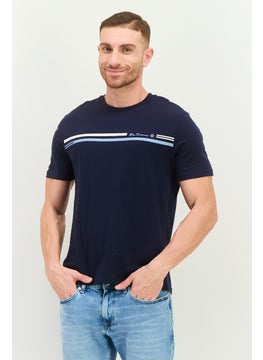 Men Crew Neck Short Sleeve Brand Logo T-Shirts, Navy