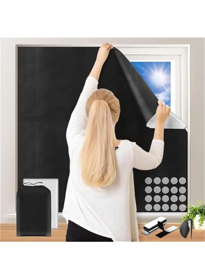 TRASSLE Blackout Curtains for Bedroom150 x 300cm,No Drill Blackout Window Shades with Hook and Loop Tape,Window Shades for Home Baby Nursery, Bedroom, Dorm Room, Office or Travel