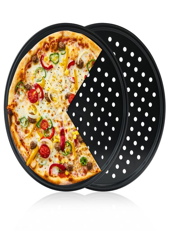 HMIEPRS 2Pcs 12inch Pizza Pan for Oven, Stainless Steel Round Pizza Pan with Holes, Non Stick Pizza Serving Tray Bakeware Crisper Pan for Home Baking Supplies Kitchen - Image 1