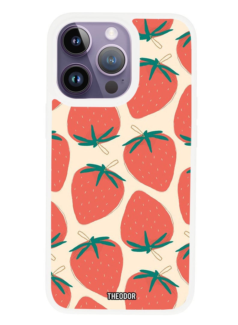Theodor Protective Case Anti Scratch Shock Proof Cover For APPLE IPHONE 14 PRO MAX Strawberries (White Bumper) - Image 1