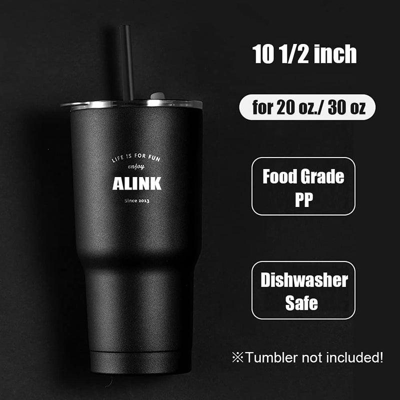ALINK 12-Pack Reusable Black Straws, 10.5" Long Hard Plastic Tumbler Replacement Straws for 16 OZ 20 OZ 30 OZ Stanley, YETI, Mason Jar, Starbucks Tumblers, Set of 10 with Cleaning Brush - Image 2