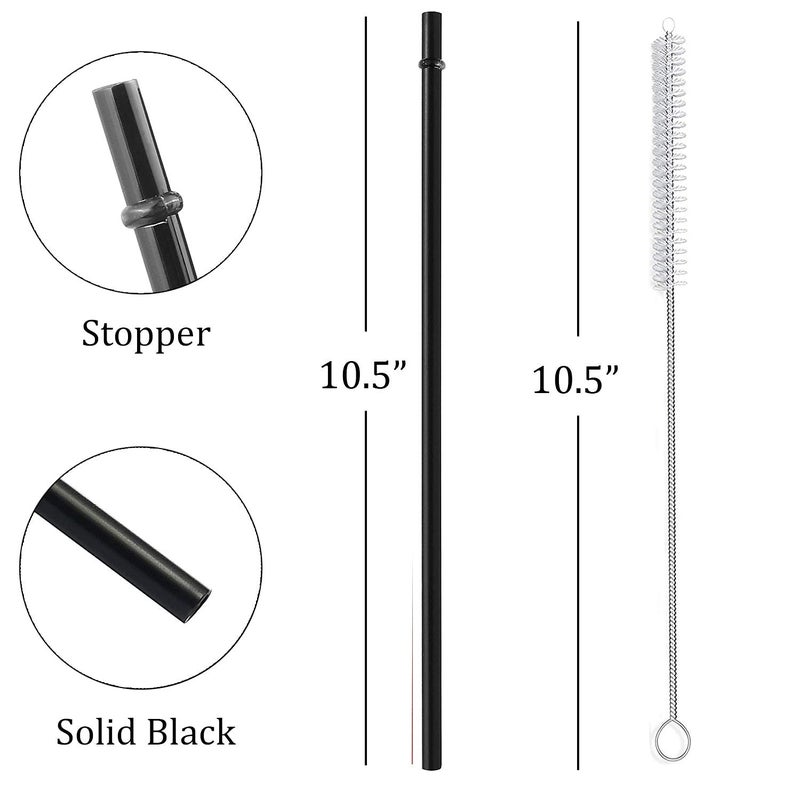 ALINK 12-Pack Reusable Black Straws, 10.5" Long Hard Plastic Tumbler Replacement Straws for 16 OZ 20 OZ 30 OZ Stanley, YETI, Mason Jar, Starbucks Tumblers, Set of 10 with Cleaning Brush - Image 3