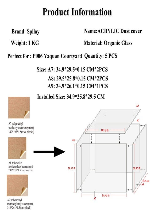 Spilay Dollhouse Dust Proof Cover Protection Accessory DIY Home Miniature Furniture Plexiglass Cover Kit Perfect for Yaquan Courtyard P006 - Image 3
