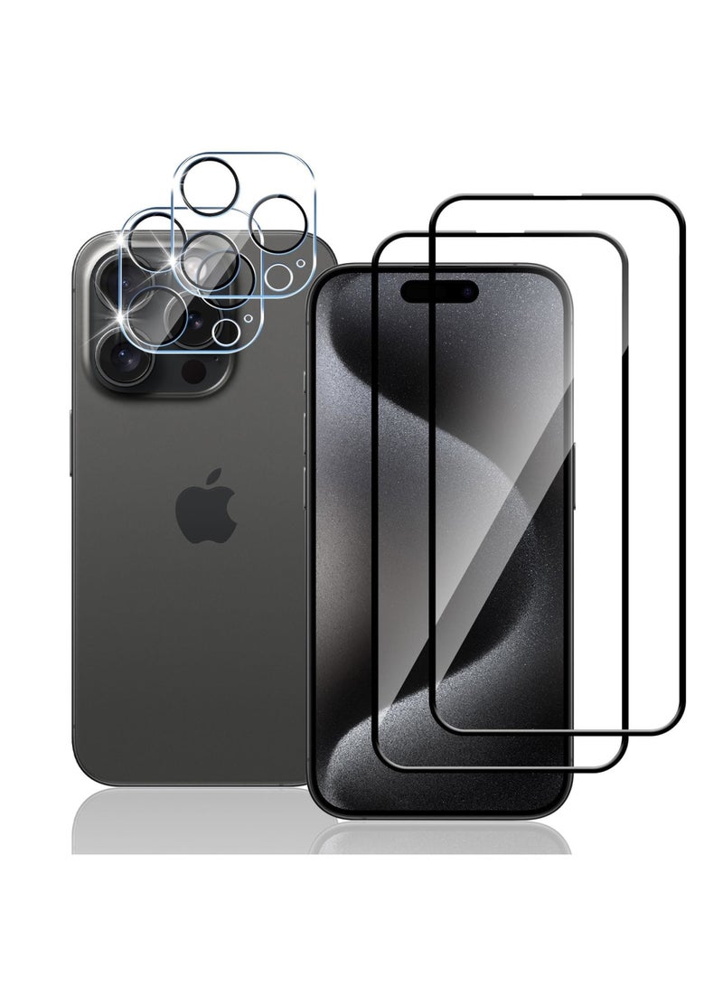 SYOSI Case for iPhone 15 Pro Max 2+2 Pack Tempered Glass Screen Protector + Camera Lens Protector, [Anti Fingerprint][Anti-Scratch] [Easy Installation] [Bubble Free] [Full-Coverage] 9H Hardness Film - Image 1