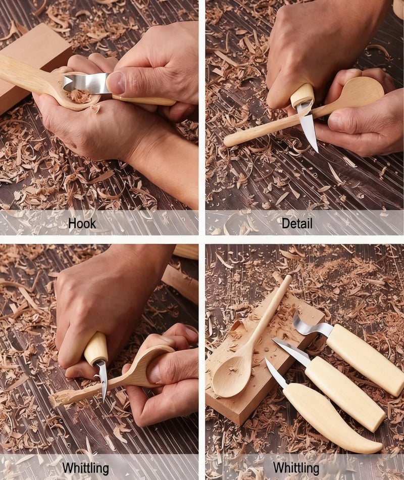 piercing 3Pcs Wood Carving Knife, Wood Carving Tools Set for Detailed Wood Carving, Shaping Spoons and Bowls, Whittling and Smoothing Surfaces, Handcrafted for Beginners and Professionals - Image 5