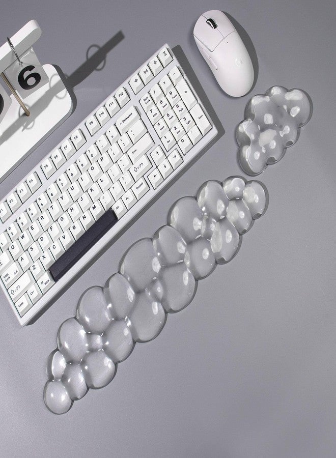 Sumgsn Clear Gel Wrist Rest for Keyboard and Mouse, White Cloud Keyboard Wrist Rest Set, Cute Ergonomic Silicone Wrist Rest for Keyboard 60%/75% (Cloud) - Image 2