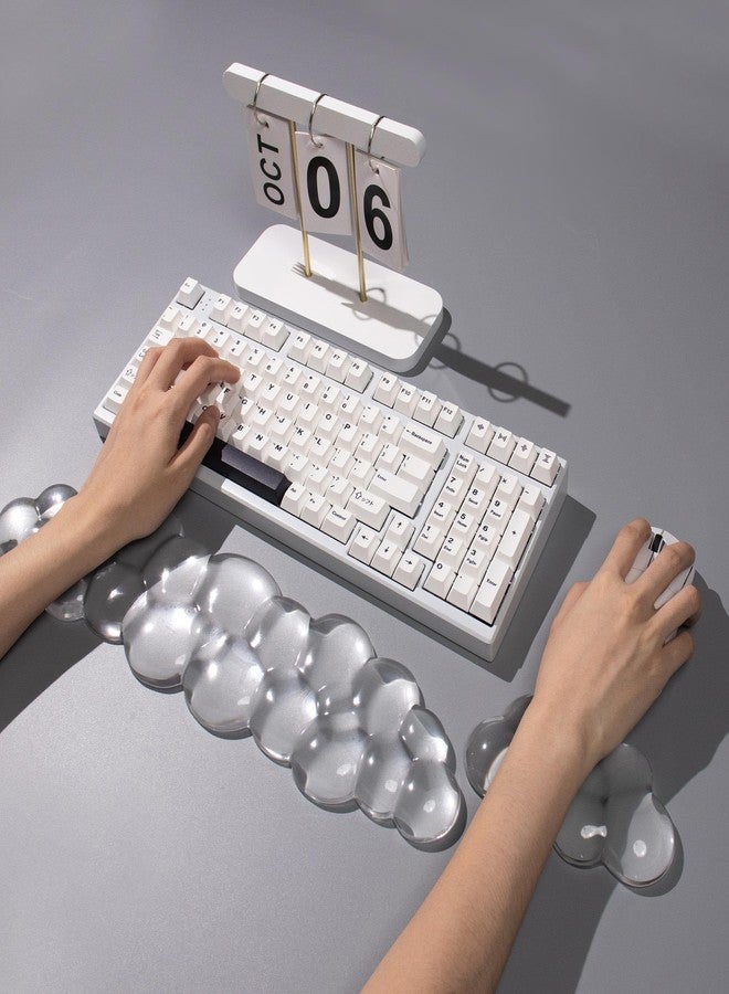 Sumgsn Clear Gel Wrist Rest for Keyboard and Mouse, White Cloud Keyboard Wrist Rest Set, Cute Ergonomic Silicone Wrist Rest for Keyboard 60%/75% (Cloud) - Image 3