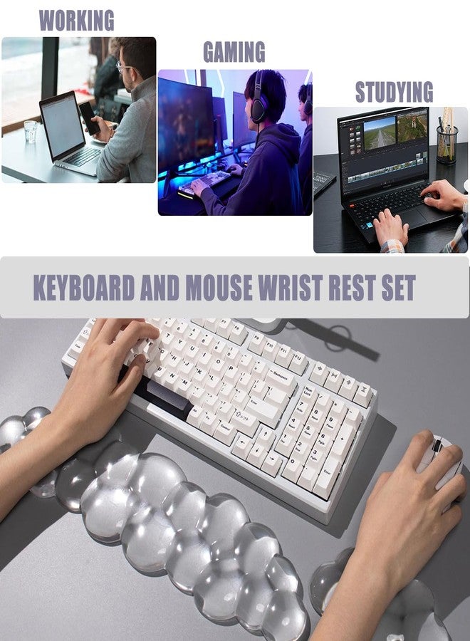 Sumgsn Clear Gel Wrist Rest for Keyboard and Mouse, White Cloud Keyboard Wrist Rest Set, Cute Ergonomic Silicone Wrist Rest for Keyboard 60%/75% (Cloud) - Image 4