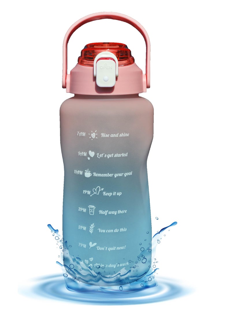Sprinters - - 2 Liters / 2L Water Bottle - Large Size Water Bottle Multicolor Leak Proof With Straw, Motivational Quote And Time Marker, Anti Slip For Sports ,Fitness, Gym ,Outdoor (Pink/Blue Gradient) - Image 1