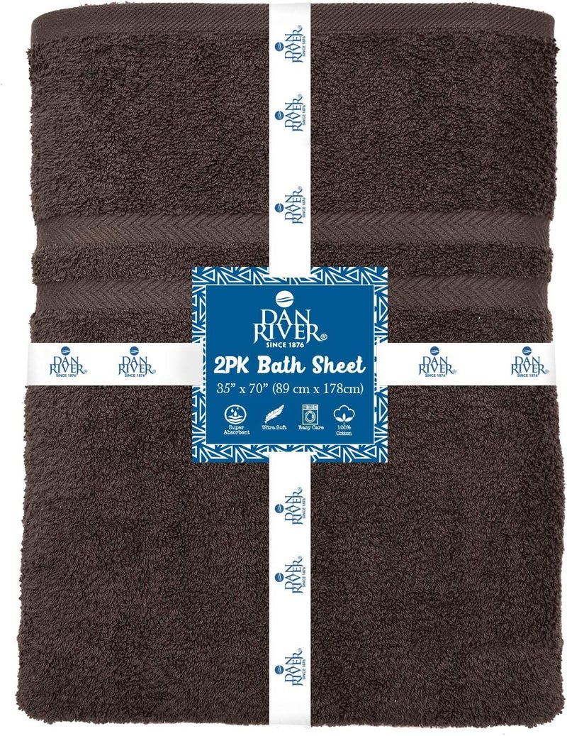 DAN RIVER 2 Pack Luxury Bath Sheets 35x70, 600 GSM, Soft & Quick Dry 100% Ring Spun Cotton Towels Ideal for Hotels, Spas, Gyms & Salons Extra Large, Brown - Image 2
