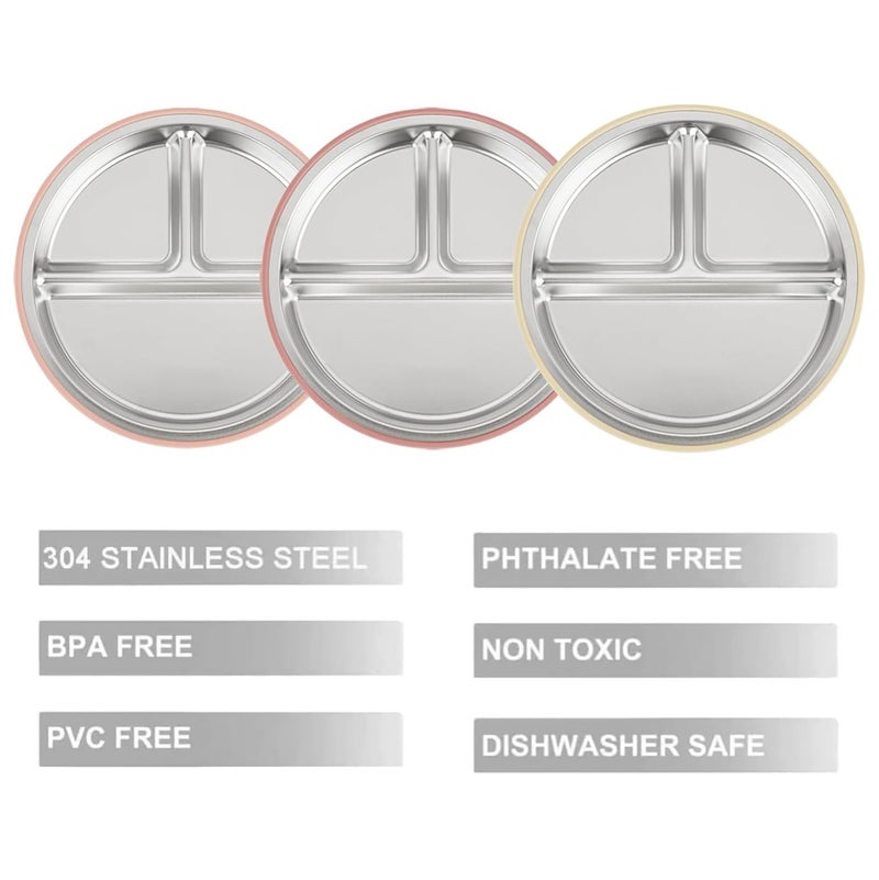 PandaEar 3 Pack Stainless Steel Baby Suction Plates, Divided Toddler Plate for Baby Led Weaning Supplies, Non-Slip Toddler Baby Feeding Set Dishwasher Safe (Pink/Linen/Light Pink) - Image 4