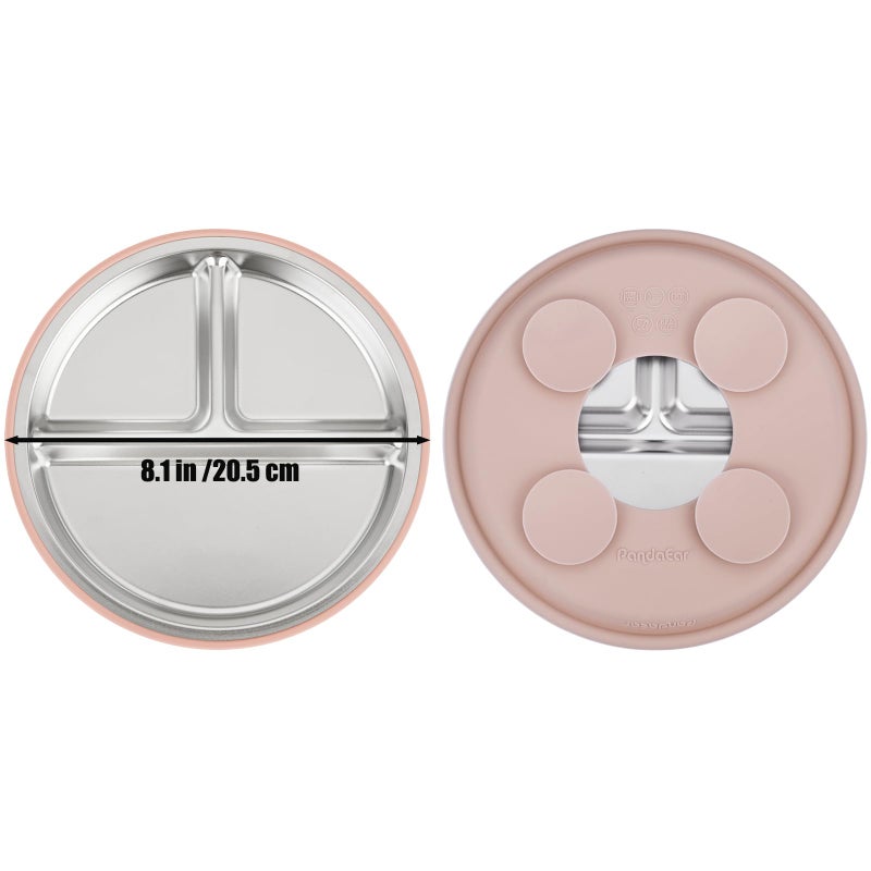 PandaEar 3 Pack Stainless Steel Baby Suction Plates, Divided Toddler Plate for Baby Led Weaning Supplies, Non-Slip Toddler Baby Feeding Set Dishwasher Safe (Pink/Linen/Light Pink) - Image 5
