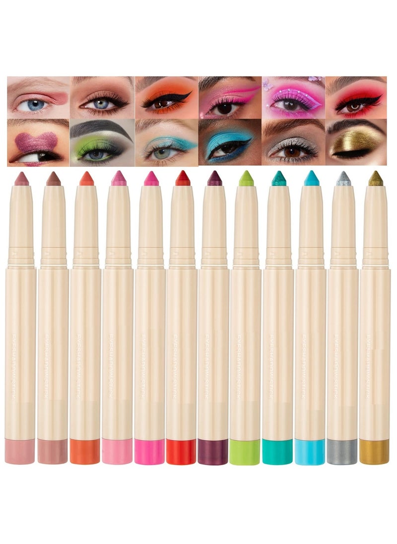 Eyeshadow Stick Colorful Set Shimmer Glitter Pearl Cream EyeShadow Stick Eyeshadow Crayon Shiny Colored Sticks Eyeshadow Pen Eye Makeup Long Lasting Smooth Eye shadow Stick