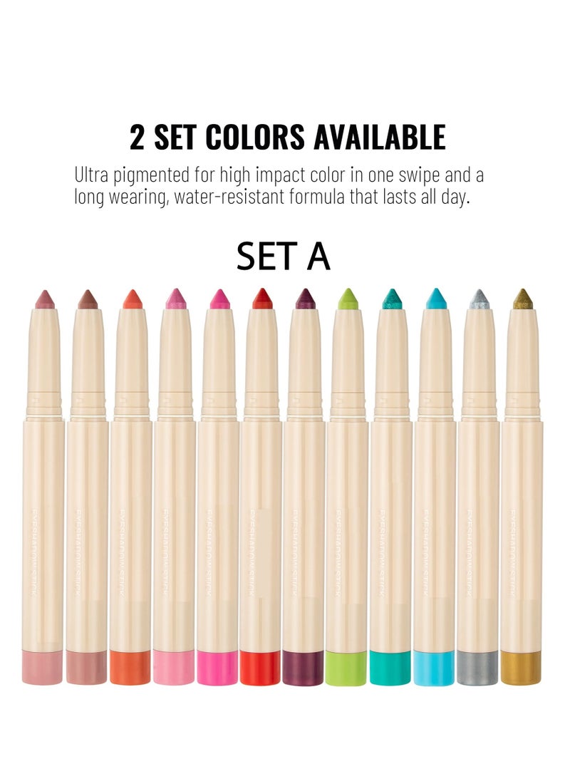 Eyeshadow Stick Colorful Set Shimmer Glitter Pearl Cream EyeShadow Stick Eyeshadow Crayon Shiny Colored Sticks Eyeshadow Pen Eye Makeup Long Lasting Smooth Eye shadow Stick