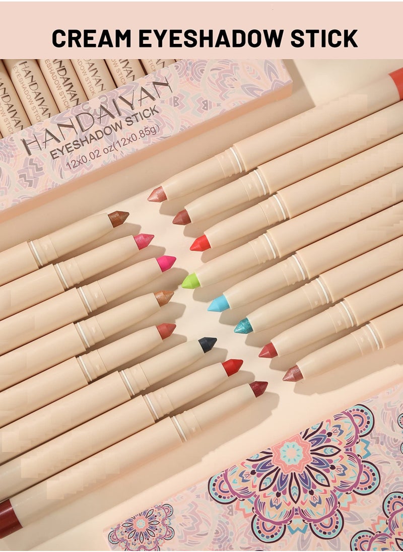 Eyeshadow Stick Colorful Set Shimmer Glitter Pearl Cream EyeShadow Stick Eyeshadow Crayon Shiny Colored Sticks Eyeshadow Pen Eye Makeup Long Lasting Smooth Eye shadow Stick
