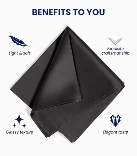 Selected Hanky 100% Pure Silk Pocket Square Solid Black for Father's Day Gift - Image 4