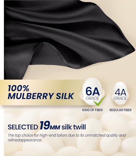 Selected Hanky 100% Pure Silk Pocket Square Solid Black for Father's Day Gift - Image 2