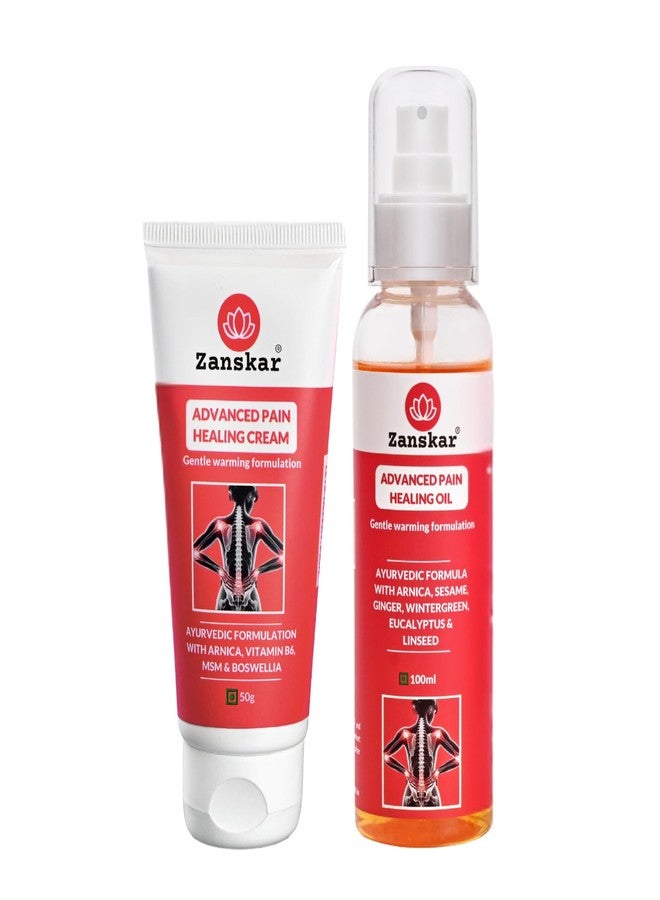 Zanskar Joint Pain Combo - Pain Healing Oil (100ml) & Pain Healing Cream (50g) | Natural Bio-active Ingredients | Effective for Knee Pain, Back Pain, Neck Pain and Shoulder Inflammation - Image 1