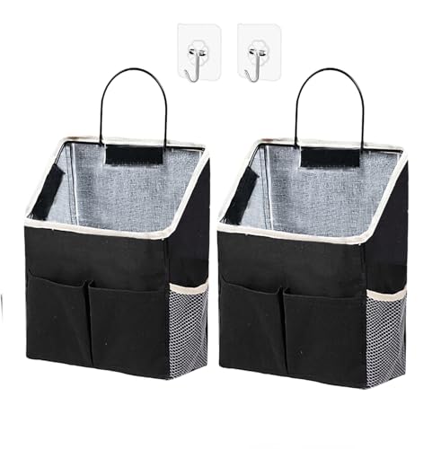 Someteth 2pcs Wall Hanging Storage Bag,Wall Hanging Organizer Bags with Pockets, Wall Organizer Storage for Dormitory Bathroom Bedroom Kitchen(Black) - Image 1