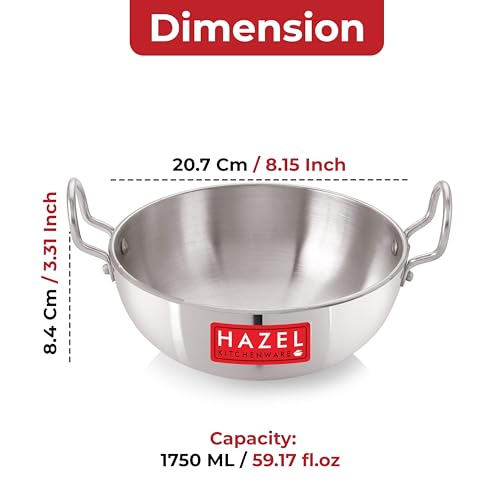 HAZEL 1750 ML Aluminium Kadhai 4 mm Thick Cooking Kadai with Handle for Deep Frying - Image 3