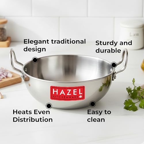 HAZEL 1750 ML Aluminium Kadhai 4 mm Thick Cooking Kadai with Handle for Deep Frying - Image 4