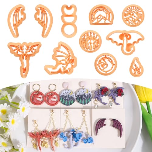 Puocaon Dragon Polymer Clay Cutters - 11 Pcs Dragon Embossed Cutters for Polymer Clay Jewelry Pterosaur Earrings Making Kit for Polymeric Jewelry Design - Image 1