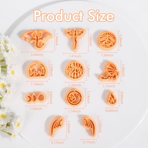 Puocaon Dragon Polymer Clay Cutters - 11 Pcs Dragon Embossed Cutters for Polymer Clay Jewelry Pterosaur Earrings Making Kit for Polymeric Jewelry Design - Image 3