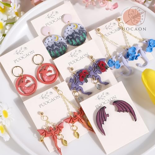 Puocaon Dragon Polymer Clay Cutters - 11 Pcs Dragon Embossed Cutters for Polymer Clay Jewelry Pterosaur Earrings Making Kit for Polymeric Jewelry Design - Image 2